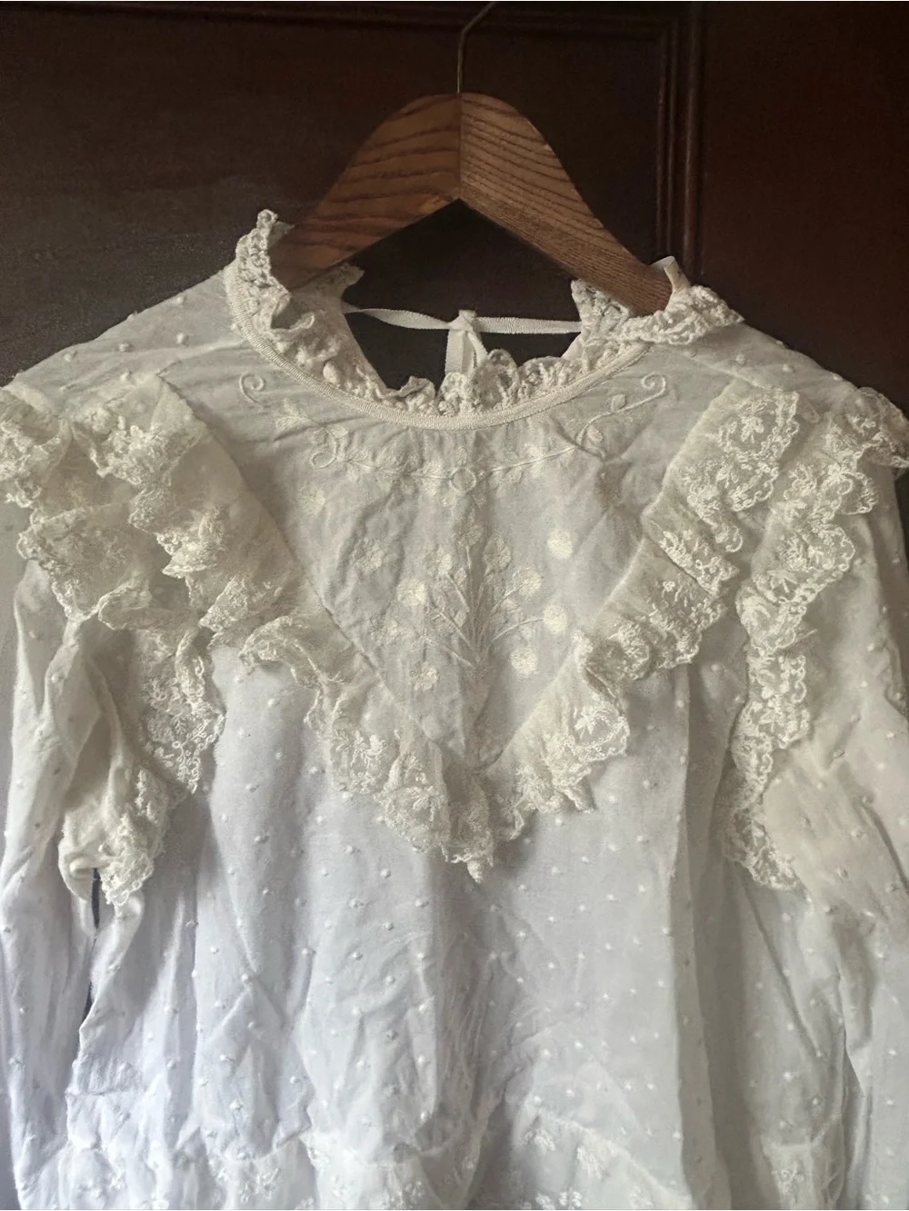 Ulla Johnson White Noemie Victorian Ruffle Lace Blouse Swiss Dot Size 2 - Picture 7 of 11
